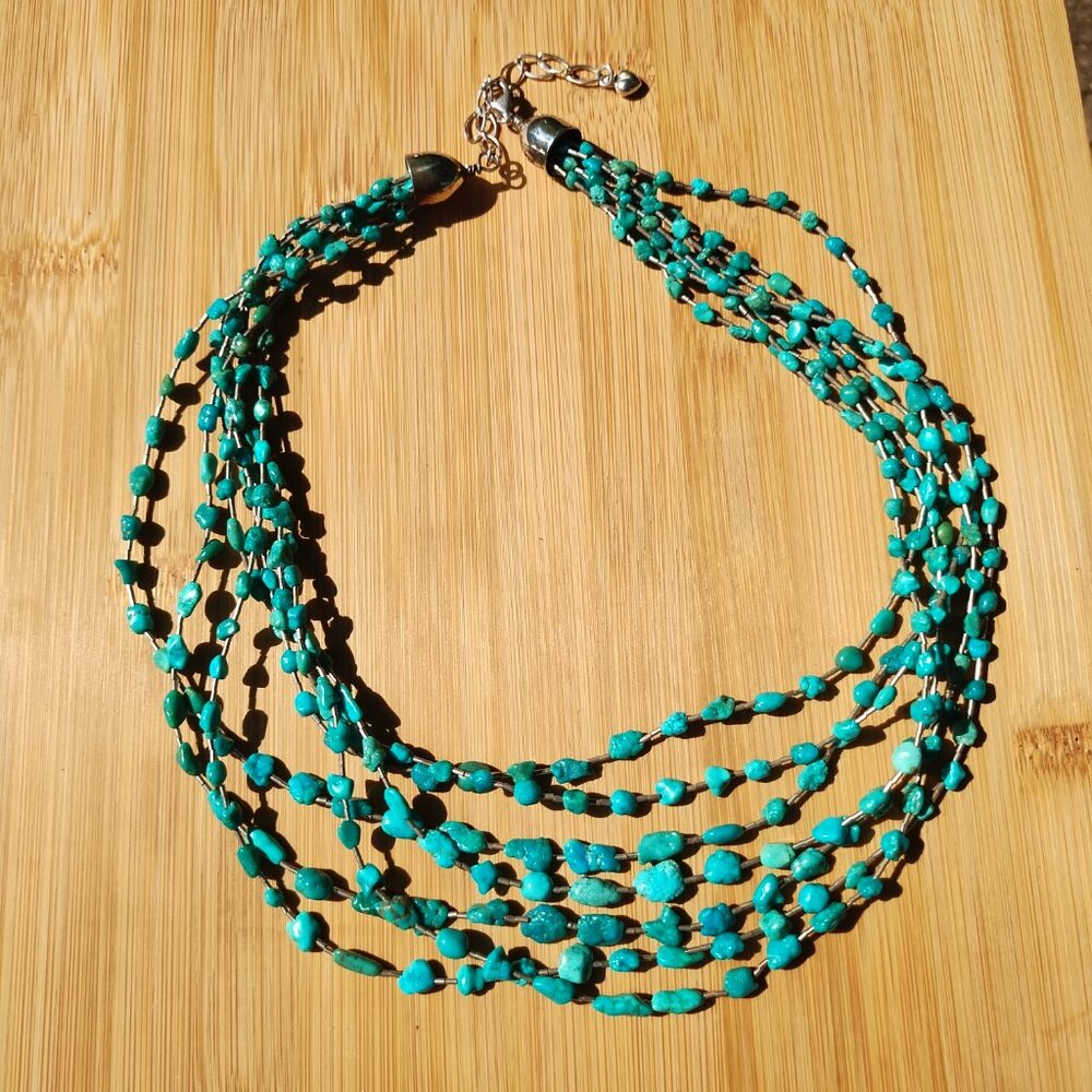 Jay King DTR mine finds 7 strand Liquid Sterling Silver Turquoise Necklace 925 - Picture 4 of 5